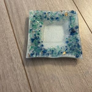 Murano Style 5” Squared Fused Glass Plate w/ Wavy Edges 1” H
